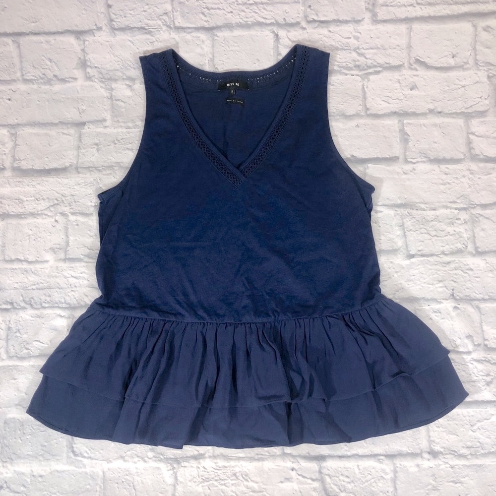 Miss Me Ruffled layered Tank Top Navy Blue  Size Small